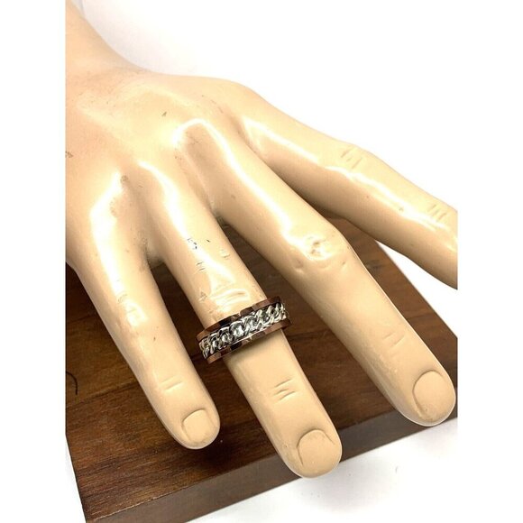 Men's Wedding Band Brown Silver Chain Style Stainless Steel 8mm Size 10 - Picture 5 of 13